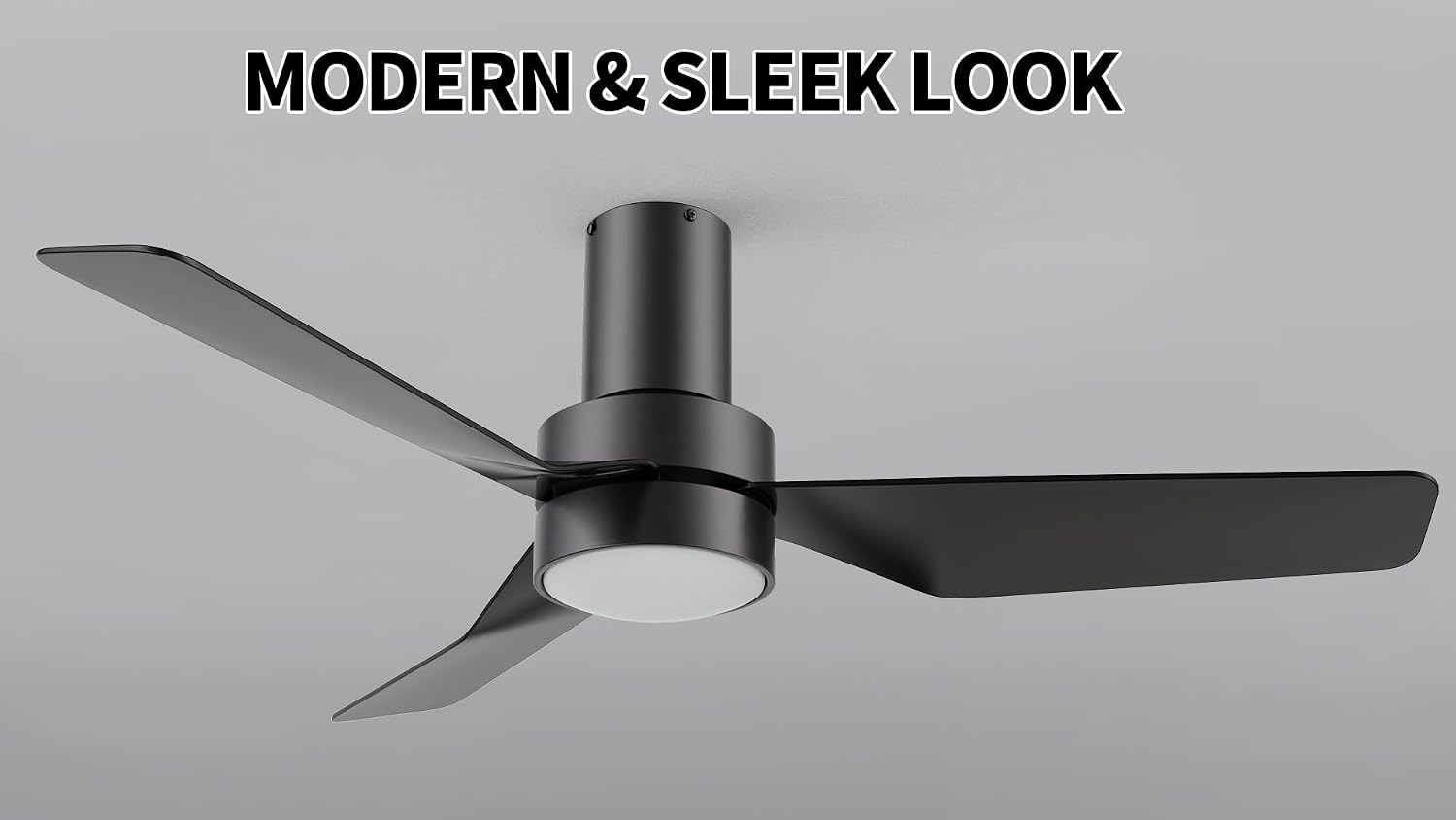 CEME 44-Inch Low Profile Ceiling Fan with Light and Remote, Small Flush Mount Ceiling Fan with 10-speed DC Motor, Indoor & Outdoor for Bedroom, Living room, Black