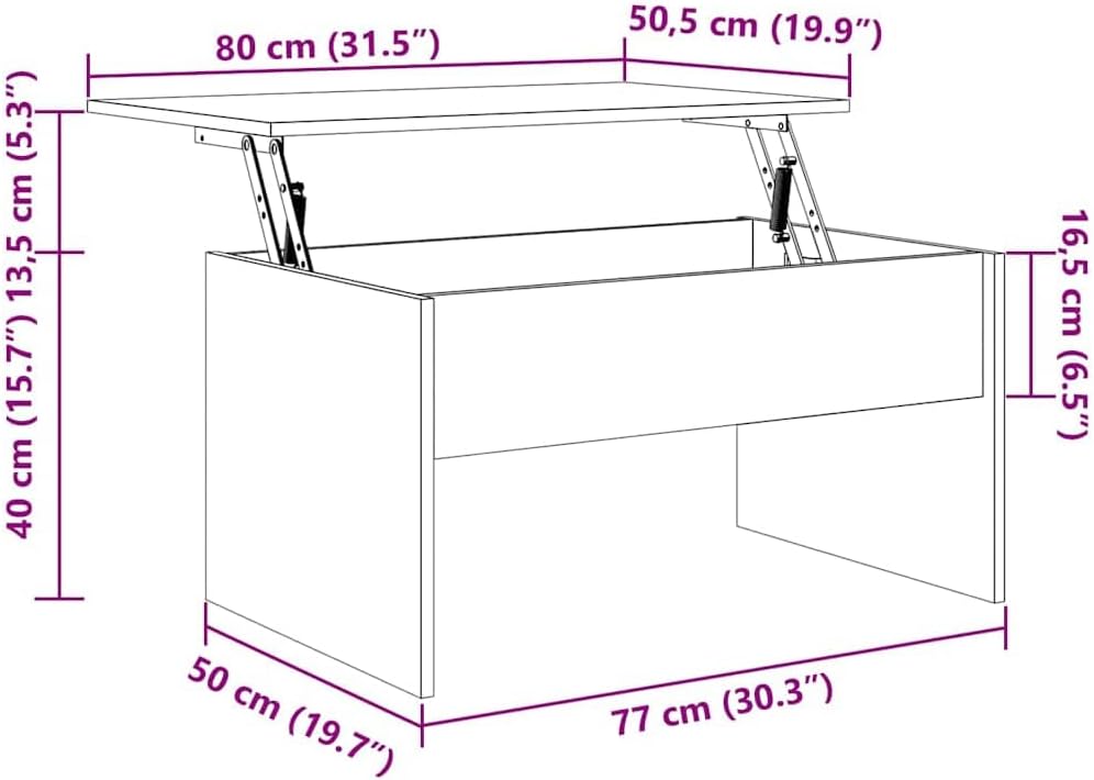 Modern Coffee Table with Hidden Compartment, Lift Top Coffee Table for Home, Office, High Gloss White 31.5'x19.9'x16.3' Engineered Wood,-959