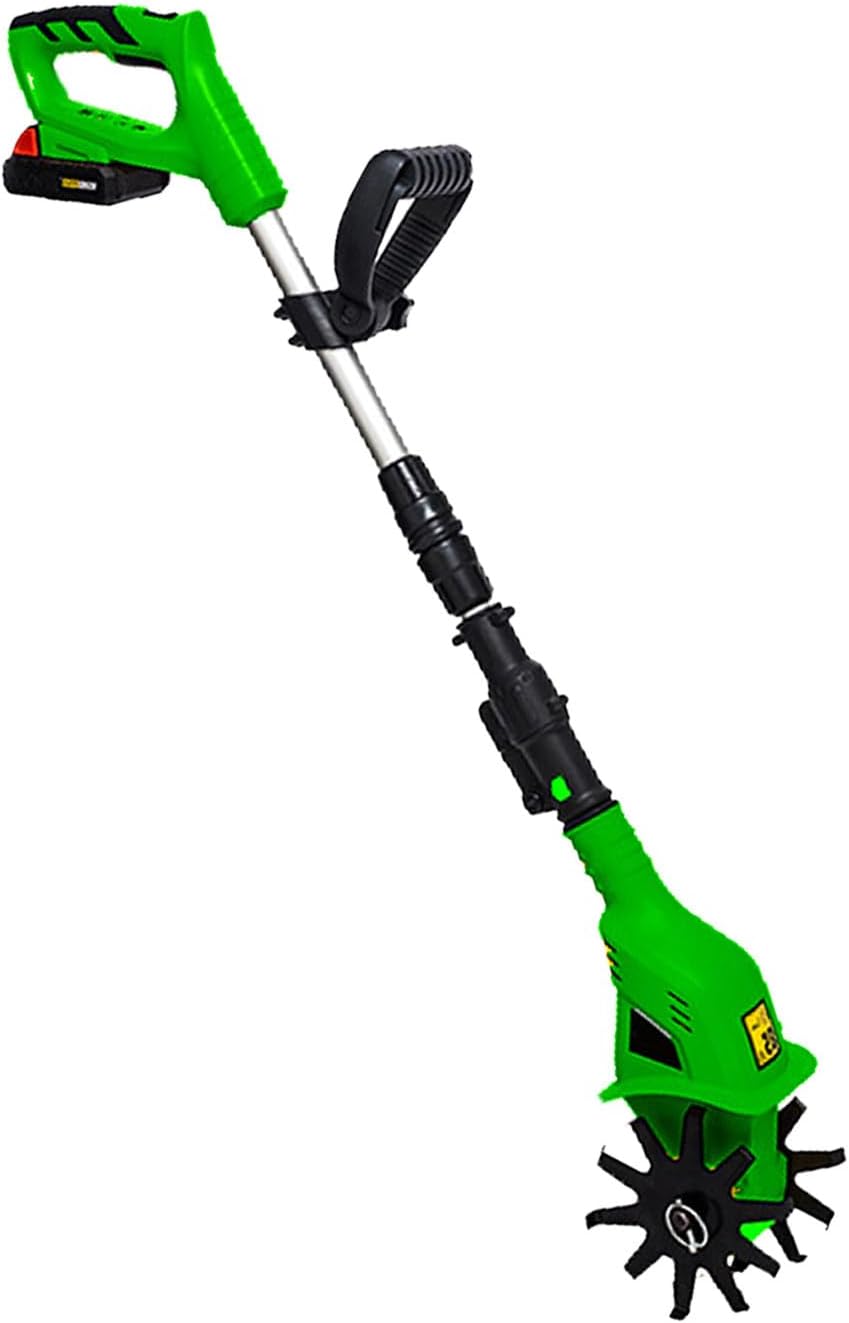 Cordless Tiller Cultivator, Electric Tiller Battery Powered Garden Cultivator 4' Tilling Width and Depth, with 2AH Battery & Fast Charger 20V 250RPM,Yellow (Green)