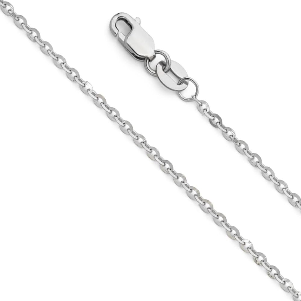 14k REAL Yellow/White Gold Solid 1.5mm, 1.2mm Side Diamond Cut Rolo Cable Chain Necklace with Lobster Claw Clasp