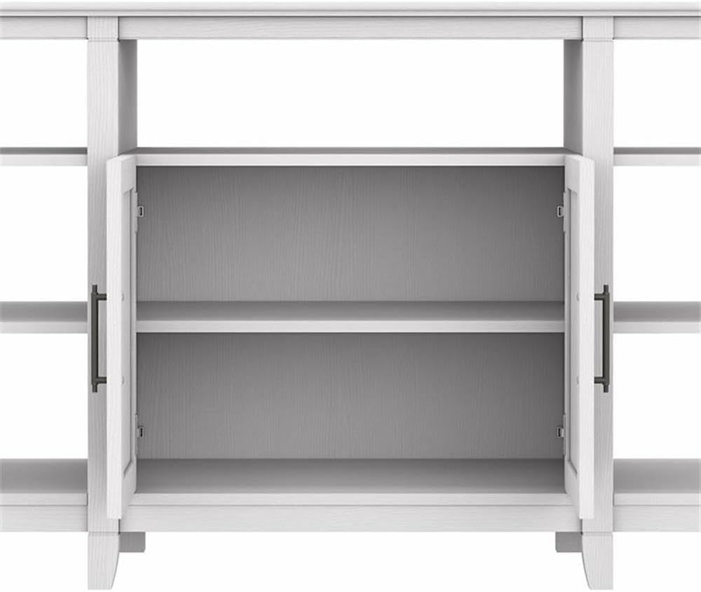 Bush Home Key West Tall TV Stand with Coffee Table and Set of 2 End Tables in Pure White Oak