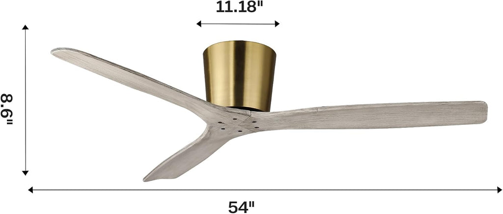 54' Modern Flush Mount Ceiling Fan with Remote, Gold Ceiling Fan with Solid Wood Blades, Low Profile Reversible DC Ceiling Fan for Bedroom, Living Room, Japandi, Coastal & Modern Organic Interiors