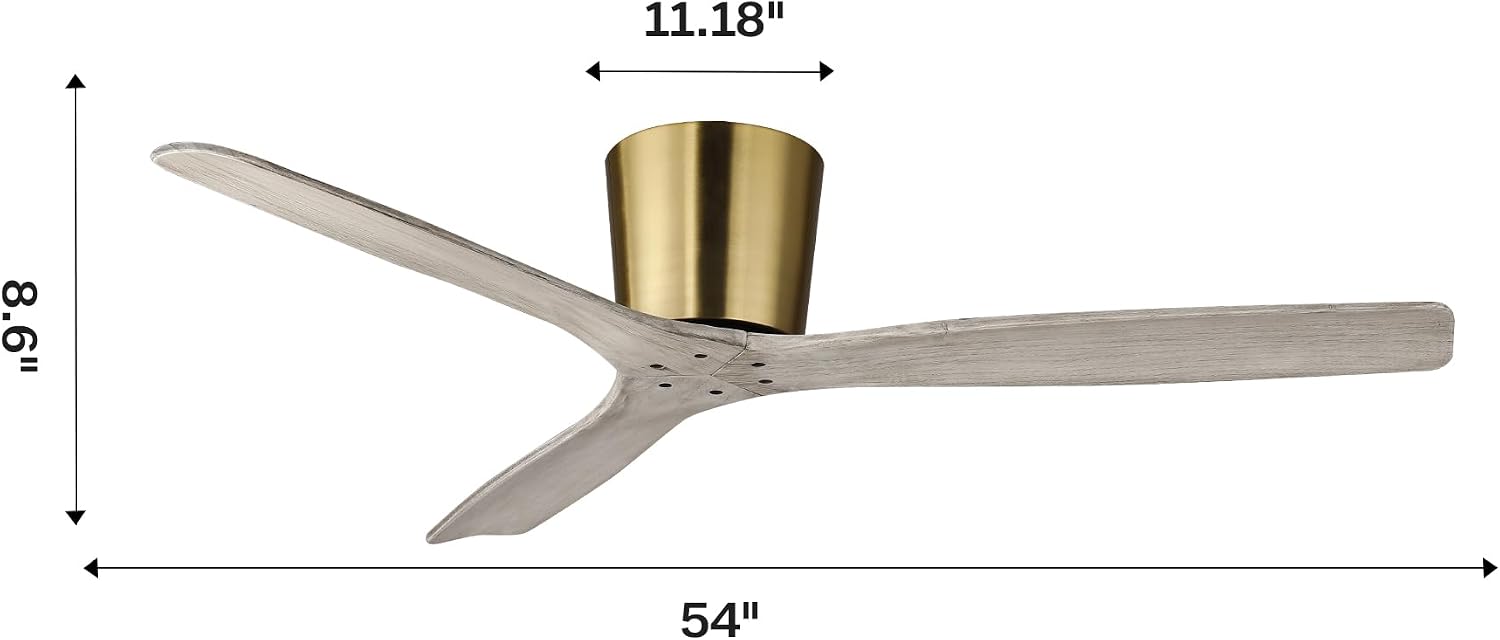 54' Modern Flush Mount Ceiling Fan with Remote, Gold Ceiling Fan with Solid Wood Blades, Low Profile Reversible DC Ceiling Fan for Bedroom, Living Room, Japandi, Coastal & Modern Organic Interiors