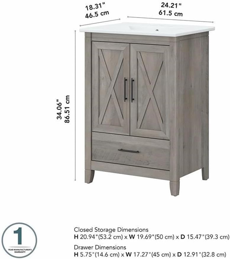 Bush Home Key West 24W Bathroom Vanity with Sink in Driftwood Gray
