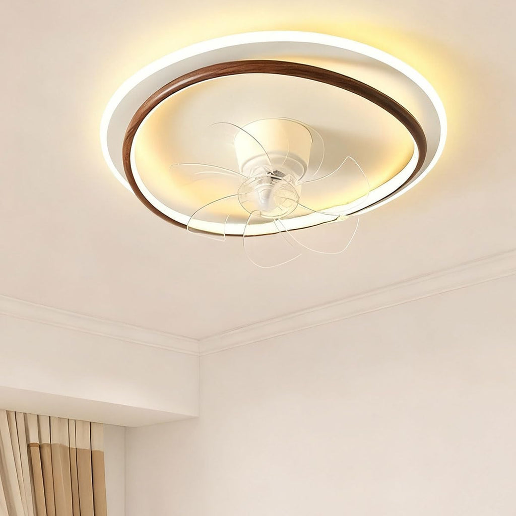Vintage-Style Retro Fan Ceiling Lamp with Acrylic Shade Flat Lighting Oscillating Quiet Operation Round Ceiling Lights for Living Room Suitable for Study and Dining Room