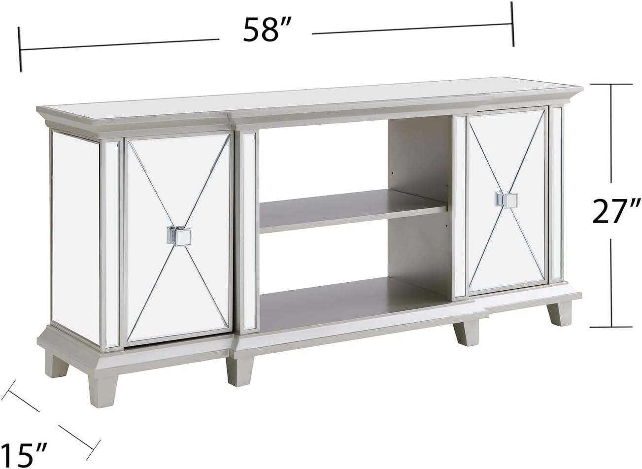 SEI Furniture - Toppington Mirrored Media Console - Transitional Design, Silver & Mirror Finish - Ideal for Living Room, Family Room (MS1010356)