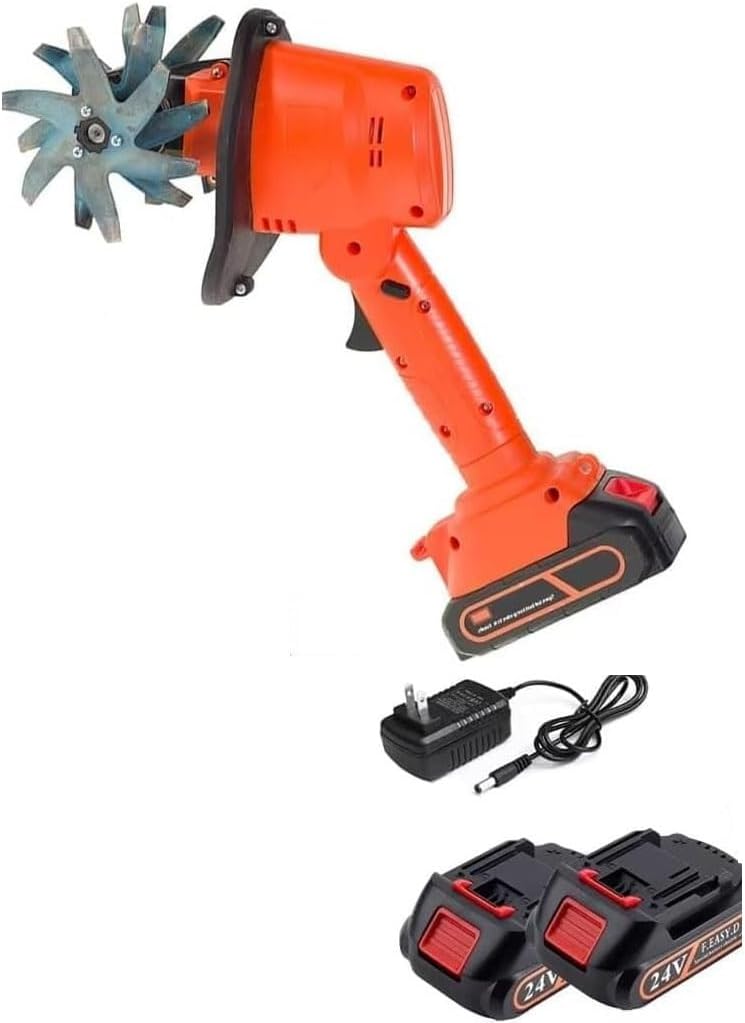 24v Cordless Mini Tiller Cultivator,Electric Garden Rotavator,Garden Soil Cultivator Rotavator,2x1.5ah Batteries Charger,Ultra Lightweight 1.5kg,for Effortless Gardening