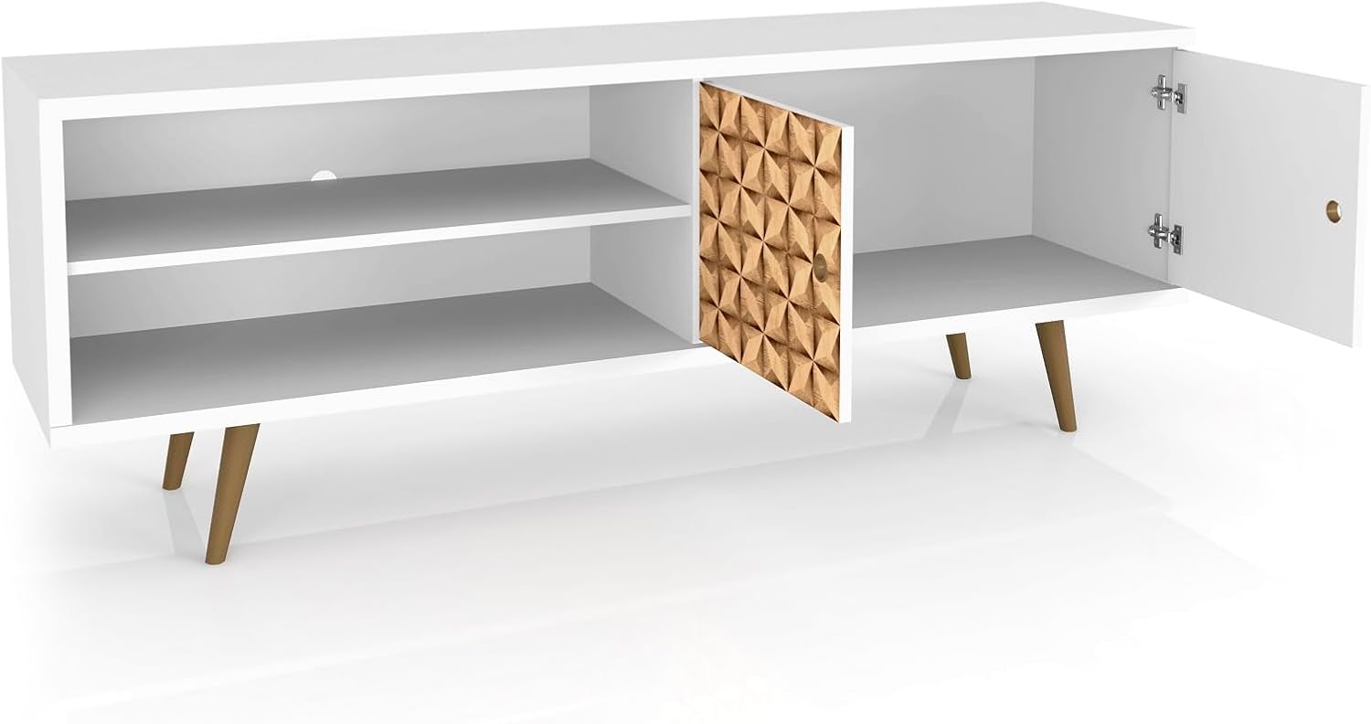 Manhattan Comfort Liberty Mid Century Modern TV Stand for Televisions up to 60 Inches, Bedroom and Living Room Entertainment Center with Storage, Shelves, and Cabinet, 63' Wide, White/3d Print