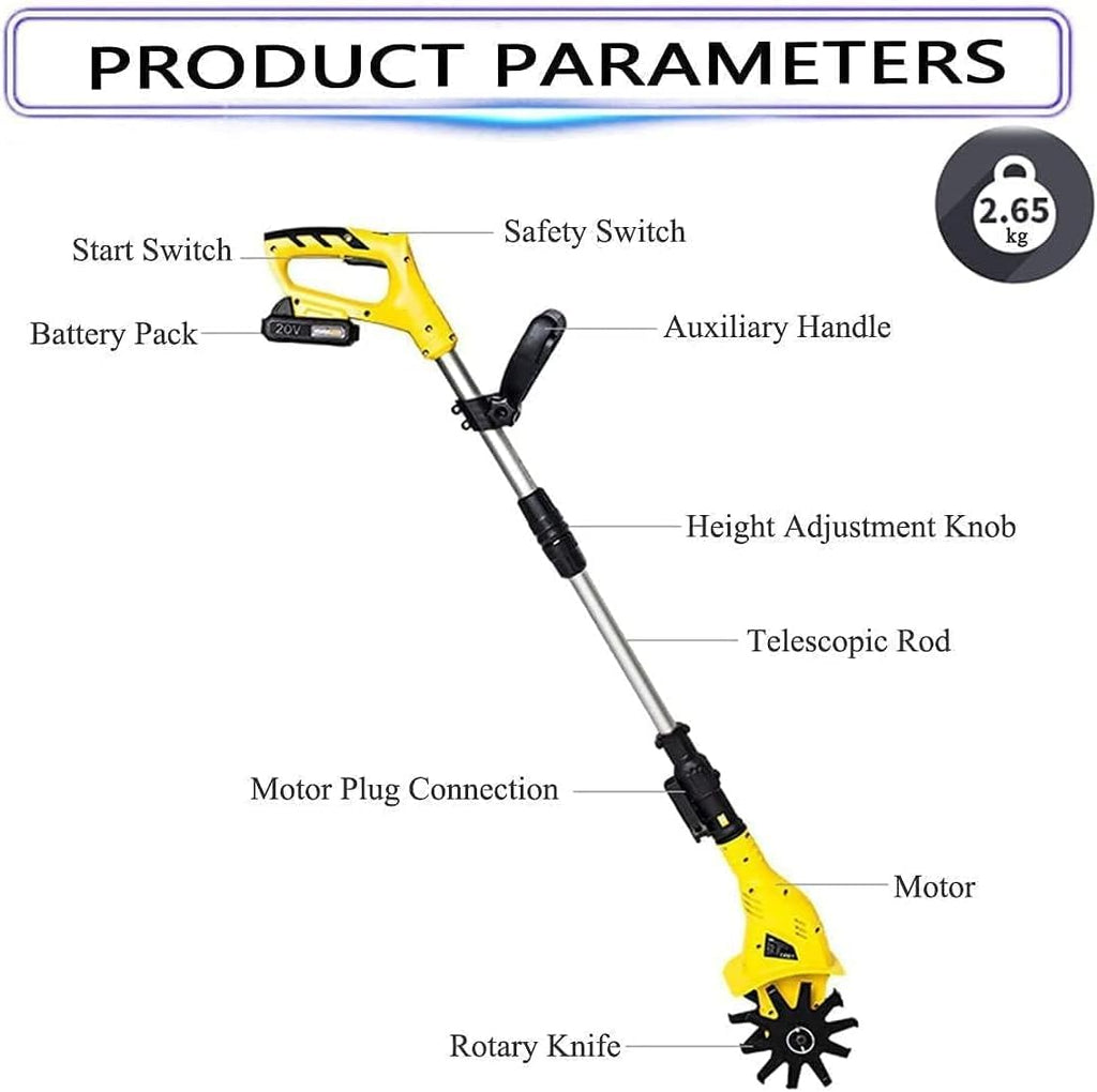 LXXW Electric Tiller 20V Garden Tiller Rotavators Portable Cordless Electric Rotavator, with 5200mAh Rechargeable Battery and Charger Electric Cultivator