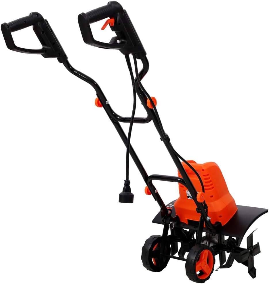 13.5AMP Electric Tiller, 120V/60HZ,18-Inch Width 9-Inch Depth Corded Powerful Tiller with 24 Steel Tines, Adjustable Wheels for Garden Lawn Yard