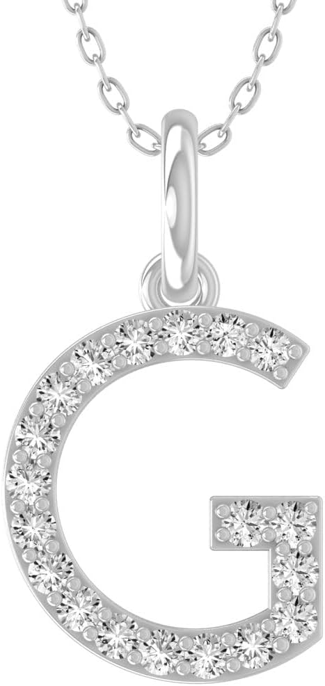 1/10 Carat Round Diamond A-Z initial Pendant Necklace | 10K, 14K Yellow or White Gold and Sterling Silver Cable Chain Necklace 18 inch | I-J Color and I2-I3 Clarity