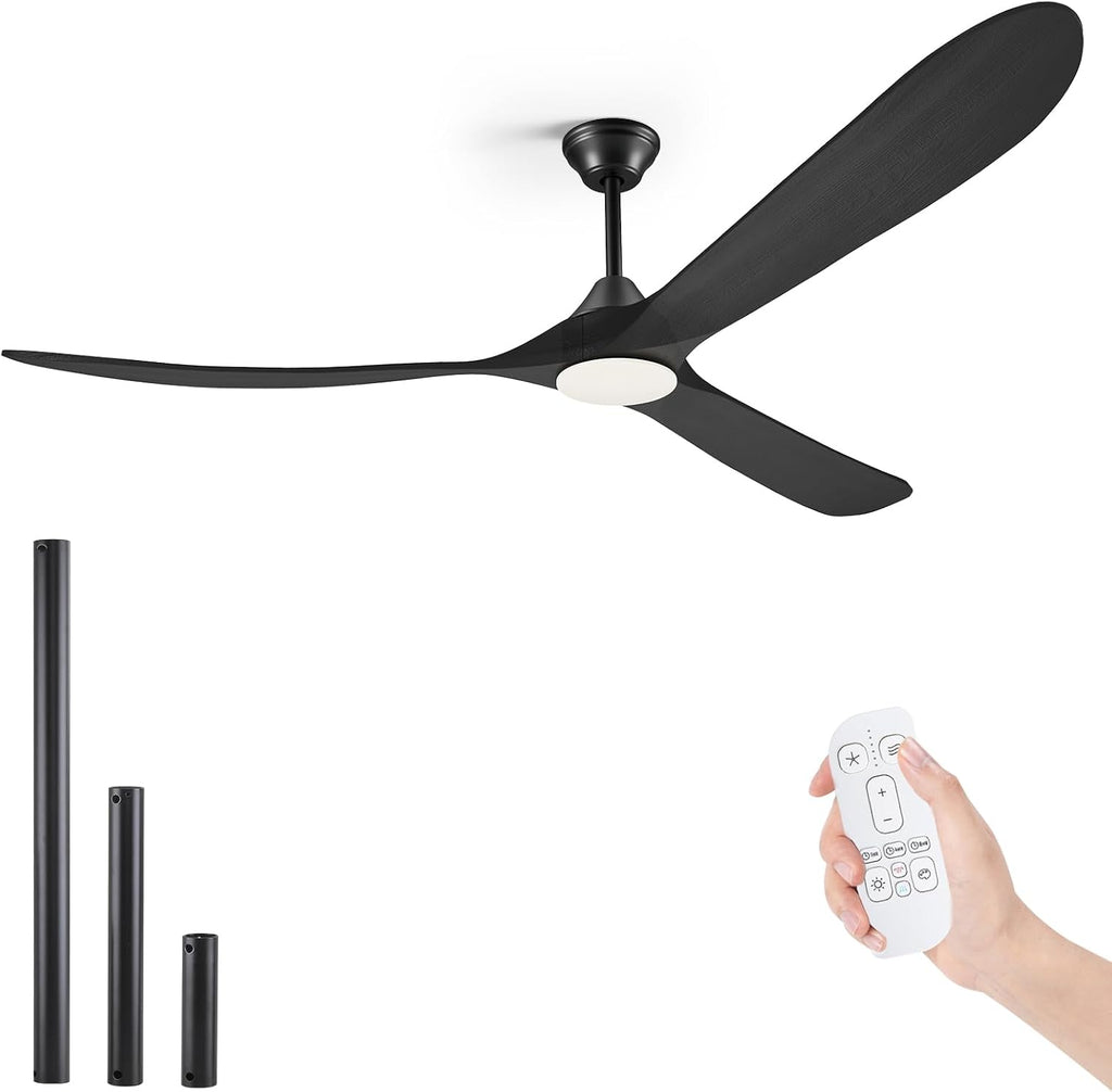 70 Inch Black Outdoor Ceiling Fans for Patios with Light, Large Modern Wood Ceiling Fan with Light and Remote, Quiet Reversible Dc Motor, Propeller Indoor Exterior Ceiling Fan for Gazebo Garage Porch