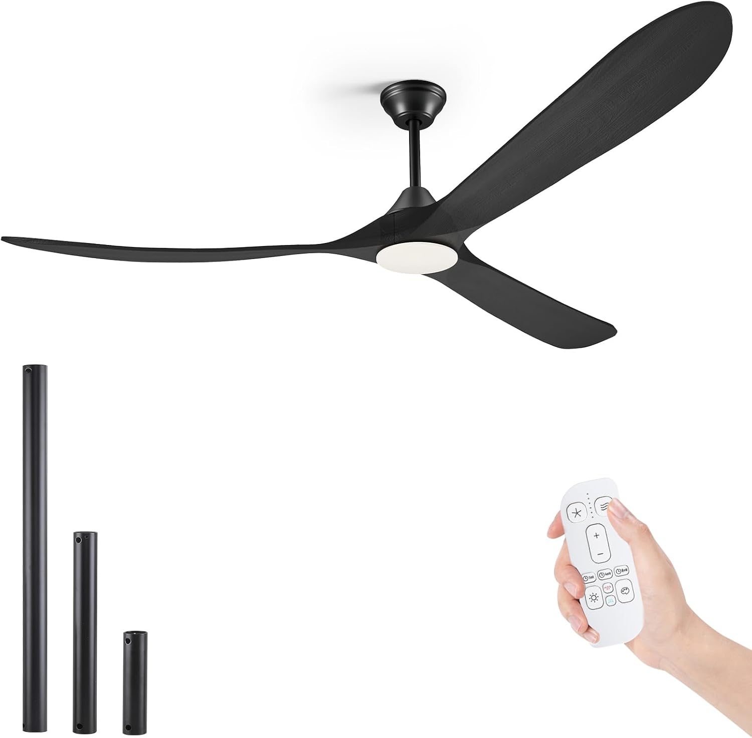 70 Inch Black Outdoor Ceiling Fans for Patios with Light, Large Modern Wood Ceiling Fan with Light and Remote, Quiet Reversible Dc Motor, Propeller Indoor Exterior Ceiling Fan for Gazebo Garage Porch