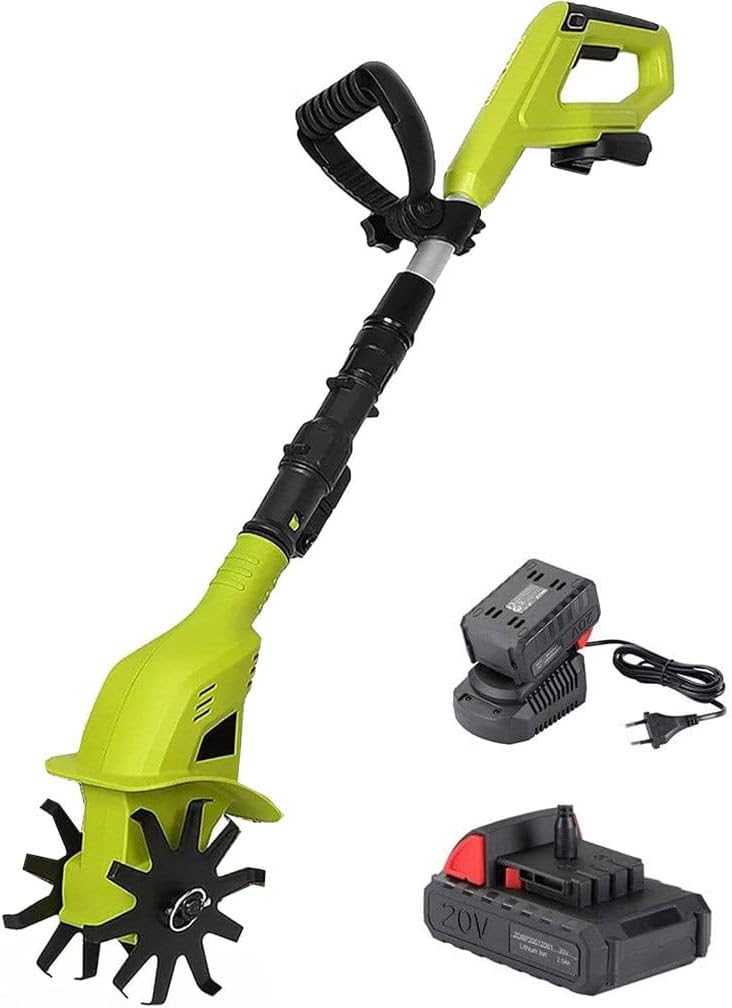 20V Cordless Tiller Cultivator, 250RPM Electric Garden Tiller, with Batteries & Charger, 9.84 in Tilling Width, 3.94 in Depth Garden Rototiller for Lawn/Gardening/Soil Cultivation,1battery