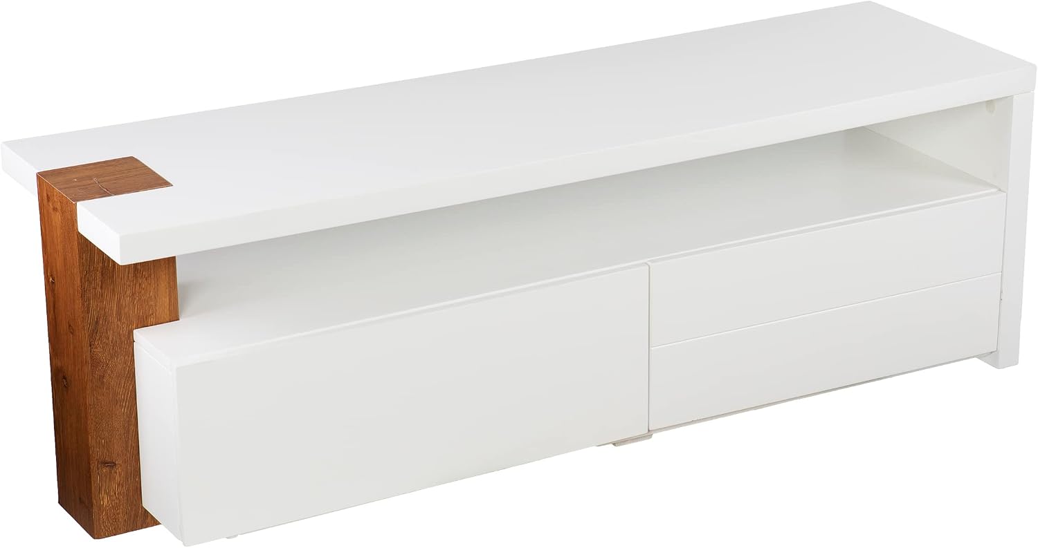 SEI Furniture - Harliston Contemporary Media Stand with Storage - Modern Design, White Finish - Ideal for Living Room, Family Room (MS1164813)