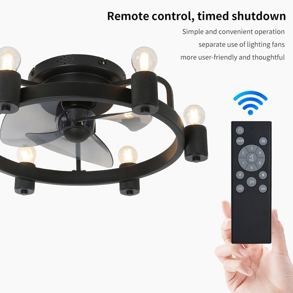 Black Creative Ceiling Fan Light Retro Industrial Style Ceiling Fan Light with Lights and Remote Suitable for Restaurant Living Room Bedroom Study