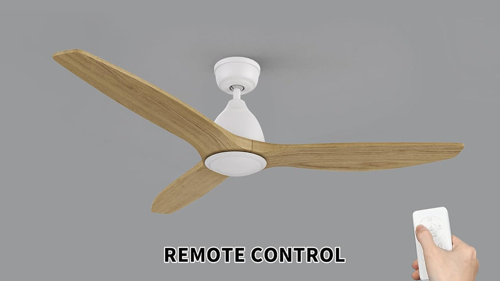 SMAAIR 52 Inch Ceiling Fan No Light with Remote, Solid Wood White Ceiling Fan without Light, 10 Speed, Quiet DC Motor, Indoor Modern 3 Blade Ceiling Fan for Indoor Bedroom Living Room