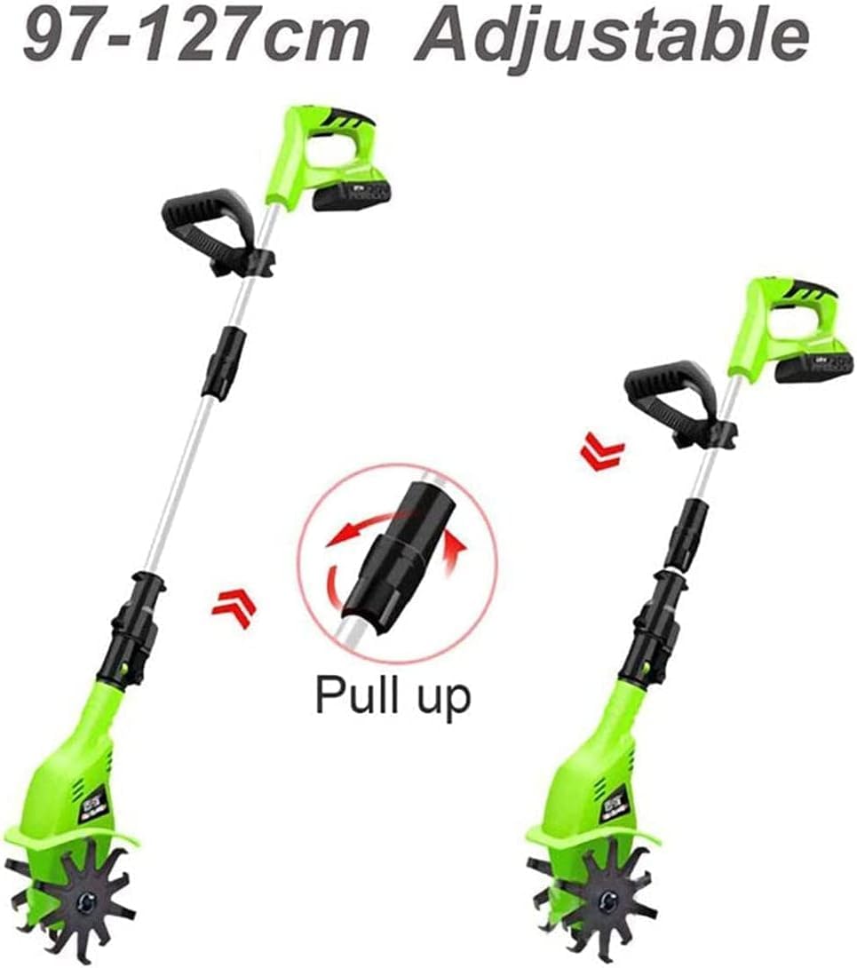 MAibuL LNNW Garden Cultivator Electric Tiller Rotavator, Handheld Tiller Rotavator,97-127Cm Adjustable Handle, with Rechargeable Battery and Charger for Garden, Vegetable Plots