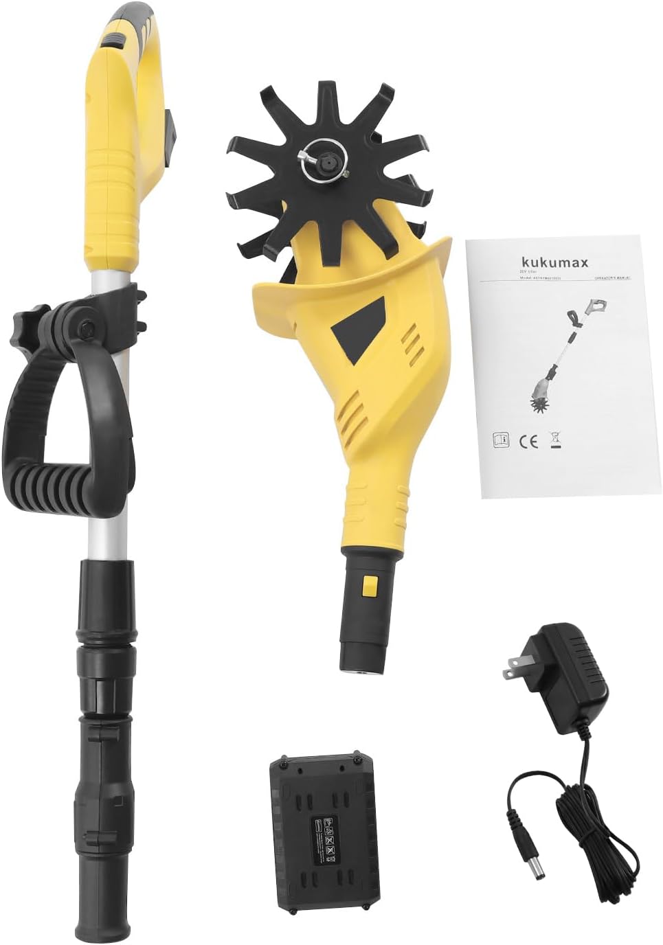20V Cordless Tiller Cultivator, 3.9inch 250RPM Electric Tiller, Battery Powered Garden Cultivator with Extendable Pole for Lawn, Yard, Soil Cultivation