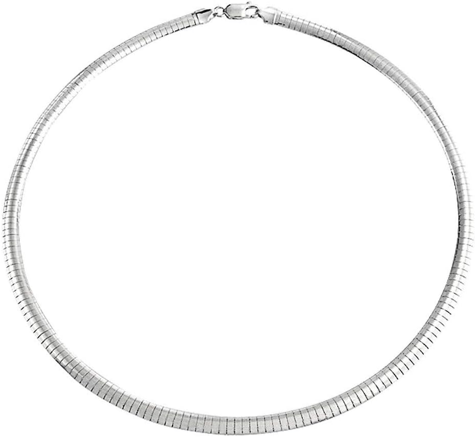 Verona Jewelers 925 Sterling Silver necklace Flexible Italian Flat Omega Necklace for women-2MM 3MM 4MM 6MM 8MM Cubetto Italy Wire Necklace Chain 16 18 20