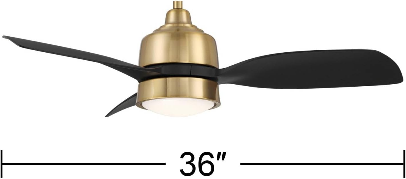 Casa Vieja 36' Verdin Modern Indoor Outdoor Ceiling Fan 3 Blade LED Light Remote Control Brass Finish Black Blades Bedroom Living Room Kitchen Garage Dining Damp Rated Decorative Dimmable Office