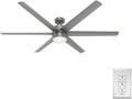 Hunter 72 inch Outdoor or Indoor Ceiling Fan with LED Light - Ceiling Fan with Wall Control, For Patio, Garage, or Porch, Quiet, Standard Mount, 6 Blades - Solaria 59629, Matte Silver