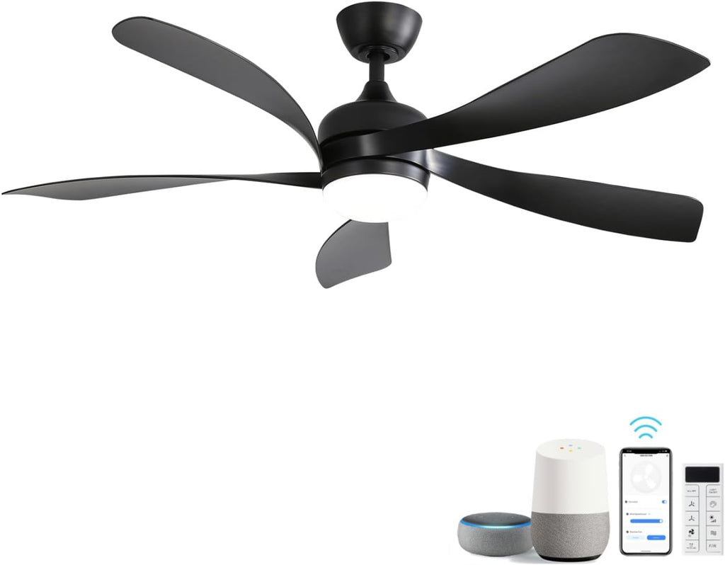 45 Inch Matte Black Smart Ceiling Fan with Dc Motor Alexa App Control Quiet Reversible Operation Dimmable Lighting and Timer Abs Matte Black Smart Ceiling Fan with Alexa App Control Living