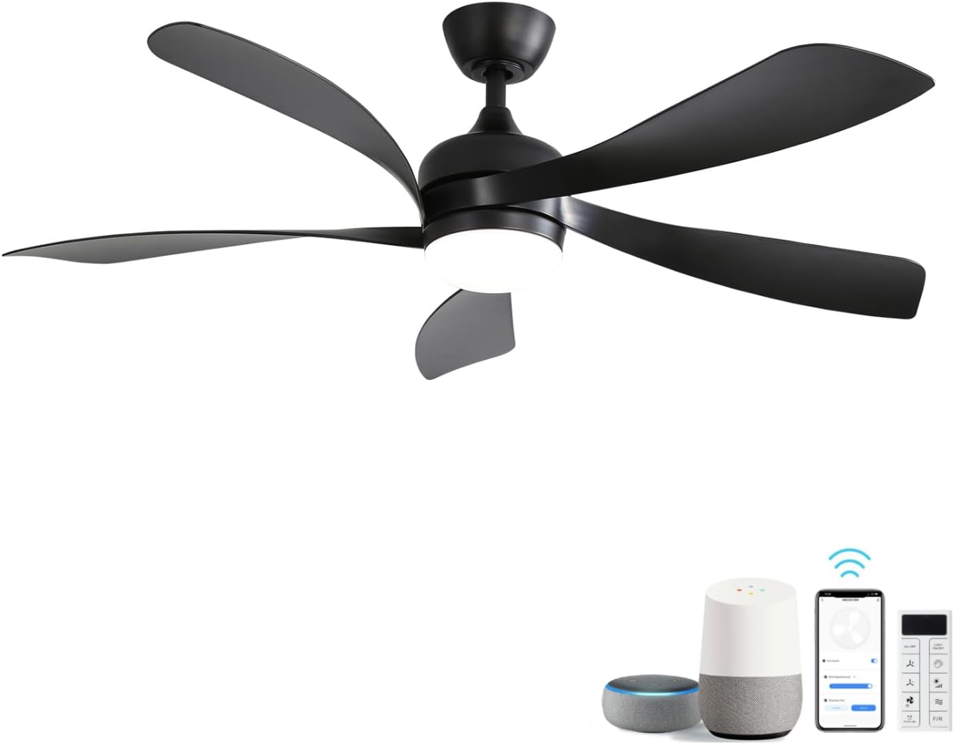 45 Inch Matte Black Smart Ceiling Fan with Dc Motor Alexa App Control Quiet Reversible Operation Dimmable Lighting and Timer Abs Matte Black Smart Ceiling Fan with Alexa App Control Living