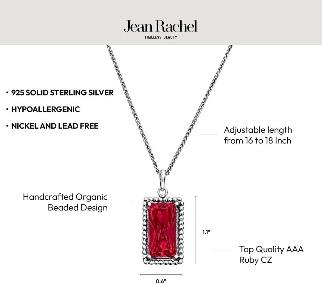 JEAN RACHEL JEWELRY 925 Sterling Silver Necklace for Women - Baguette with Cubic Zirconia Vintage Design - Hypoallergenic, Lead & Nickel Free - Artisan Handcrafted Statement Necklace