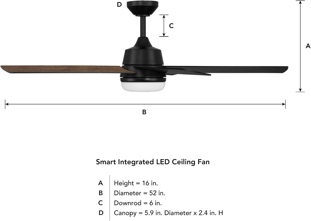 DESIGNERS FOUNTAIN Astrea Smart Ceiling Fan with Lights, 52 Inch LED Light Indoor Outdoor 5-Blade Fan, Remote Control, RGB, Matte Black, FS-ATR52RGB-MB
