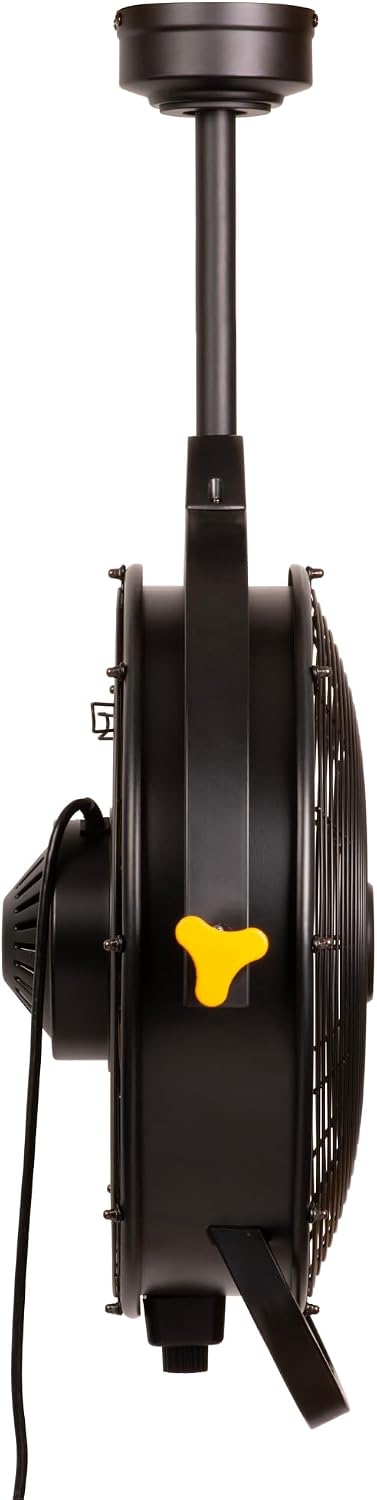 MULE GARAGE FAN, CEILING MOUNTED PLUG-IN CORD, 3 SPEED, POWERFUL 3000 CFM, INCLUDES 6-IN AND 12-IN DOWNRODS BLACK/YELLOW