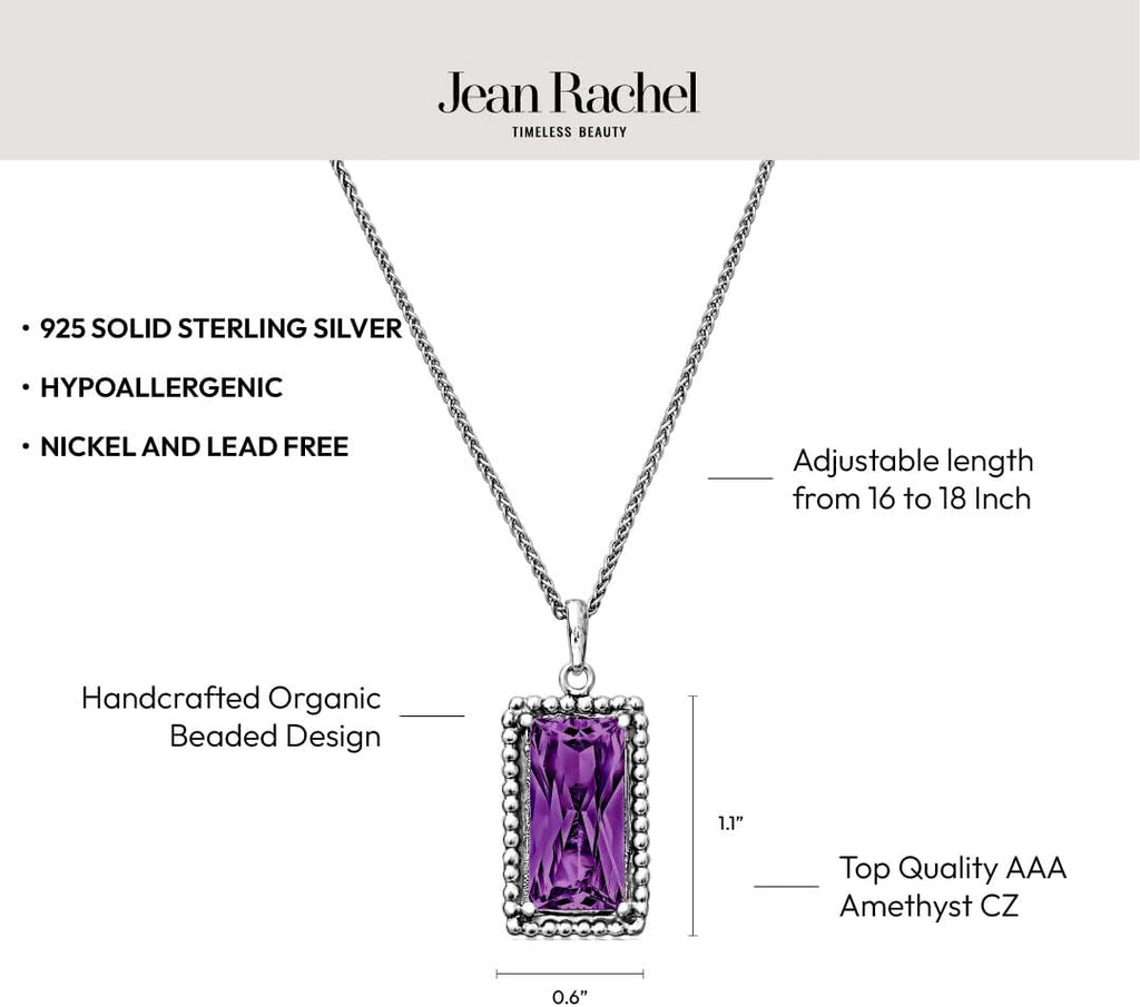 JEAN RACHEL JEWELRY 925 Sterling Silver Necklace for Women - Baguette with Cubic Zirconia Vintage Design - Hypoallergenic, Lead & Nickel Free - Artisan Handcrafted Statement Necklace