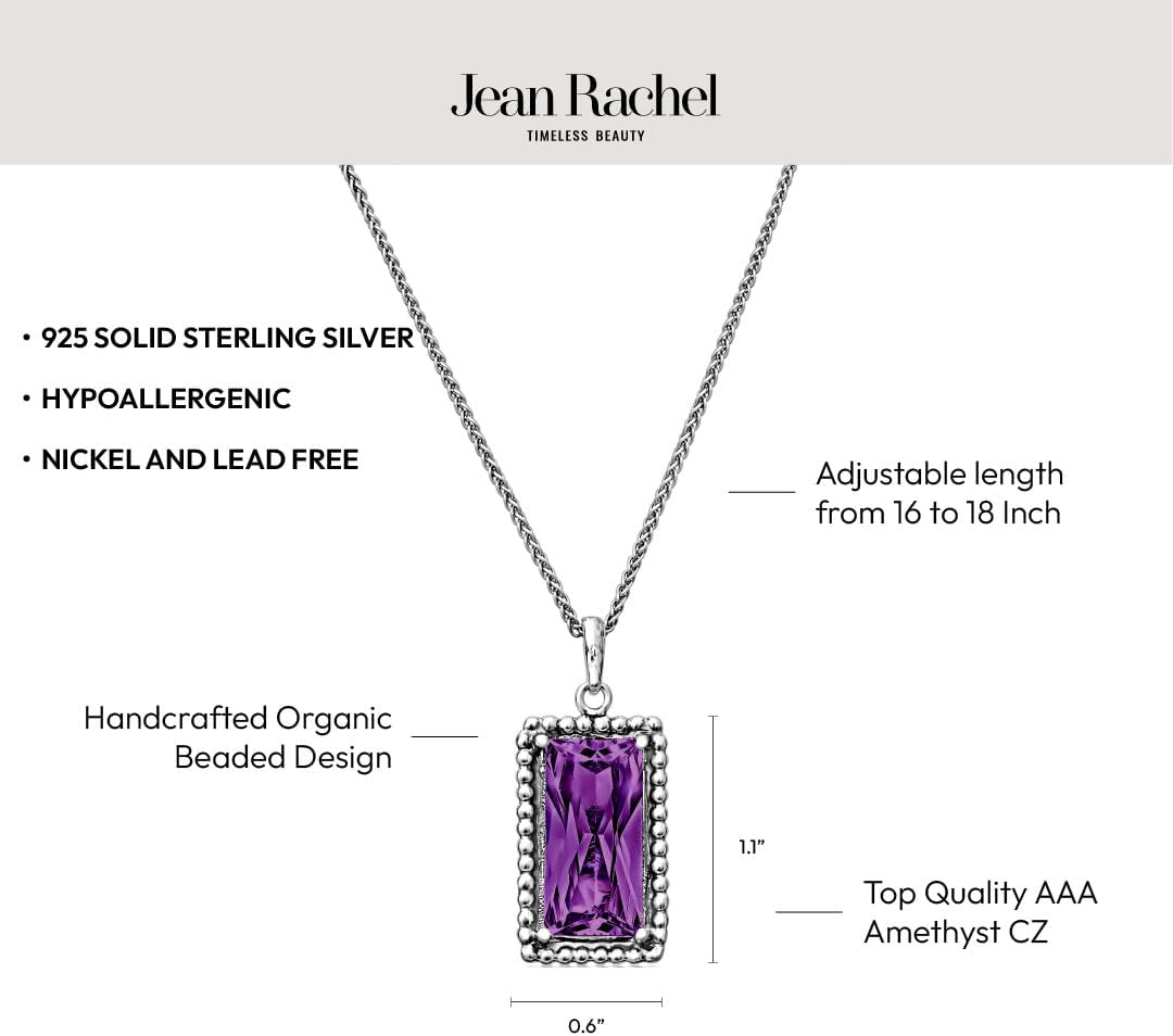 JEAN RACHEL JEWELRY 925 Sterling Silver Necklace for Women - Baguette with Cubic Zirconia Vintage Design - Hypoallergenic, Lead & Nickel Free - Artisan Handcrafted Statement Necklace