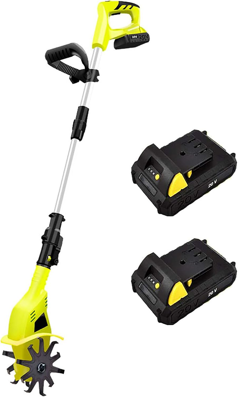Cordless Tiller Cultivator,250RPM Electric Garden Tiller,with Batteries & Charger,10cm Tilling Width and 20cm,for Lawn/Gardening/Soil Cultivation(Size:2*Battery)