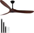 Outdoor Ceiling Fan No Light,Wood Propeller with Large Airflow,Quiet and Speed Memory,60 Inch Ceiling Fan without Light for Living Room,Garage,Porch. (Dark Walnut, 60 inch)
