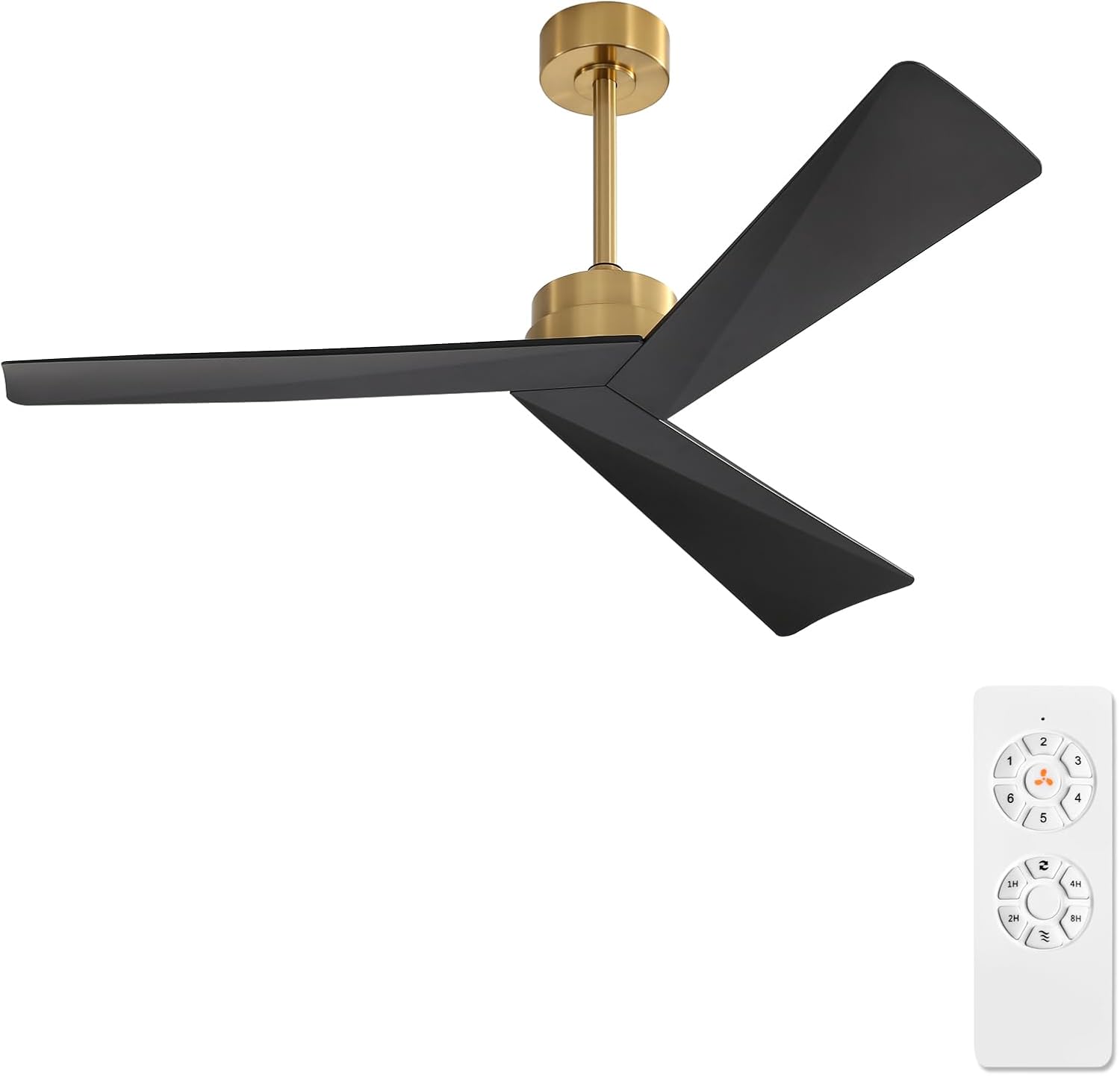 WINGBO 52' DC Ceiling Fan without Lights, Brass and Black Ceiling Fan with Remote, 3 ABS Plastic Blades, 6 Speed Reversible DC Motor, Ceiling Fans No Light for Kitchen Bedroom Living Room