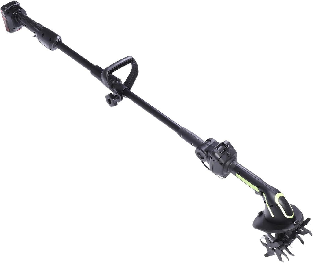 Zyyini Cordless Tiller, Rechargeable Electric Garden Cultivator, Pole Length 51.2 Inch, with 2 X 1500mAh Batteries, for Loosening Soil Weeding Lawn Gardening (US Plug)