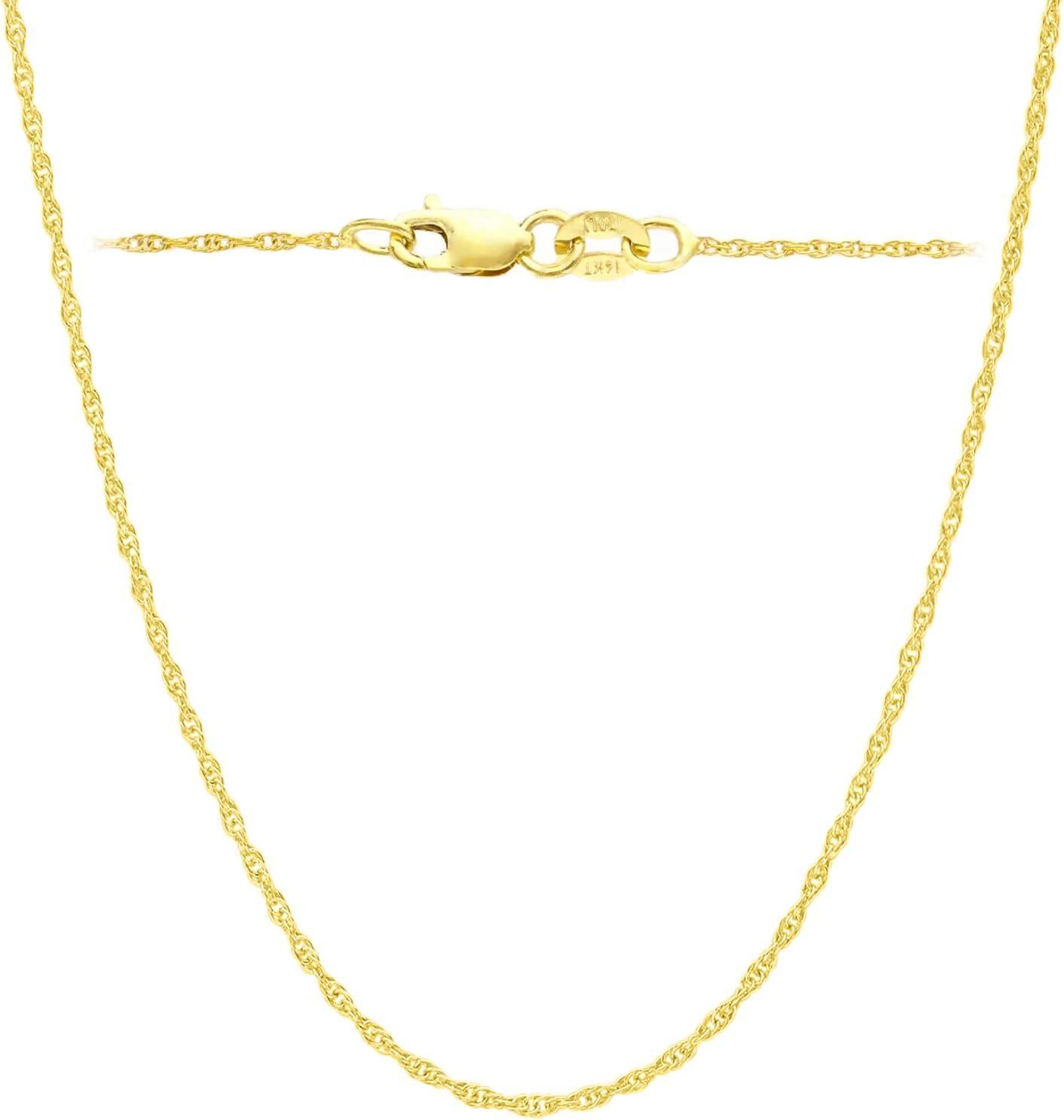 Italian Fashions 14K, 10K Yellow or White or Rose Solid Gold Italian Diamond Cut 0.8 mm-1.2 mm Rope and Mirror Cable Chain Necklace Thin & Strong gold chain Thin And Lightweight MADE IN ITALY