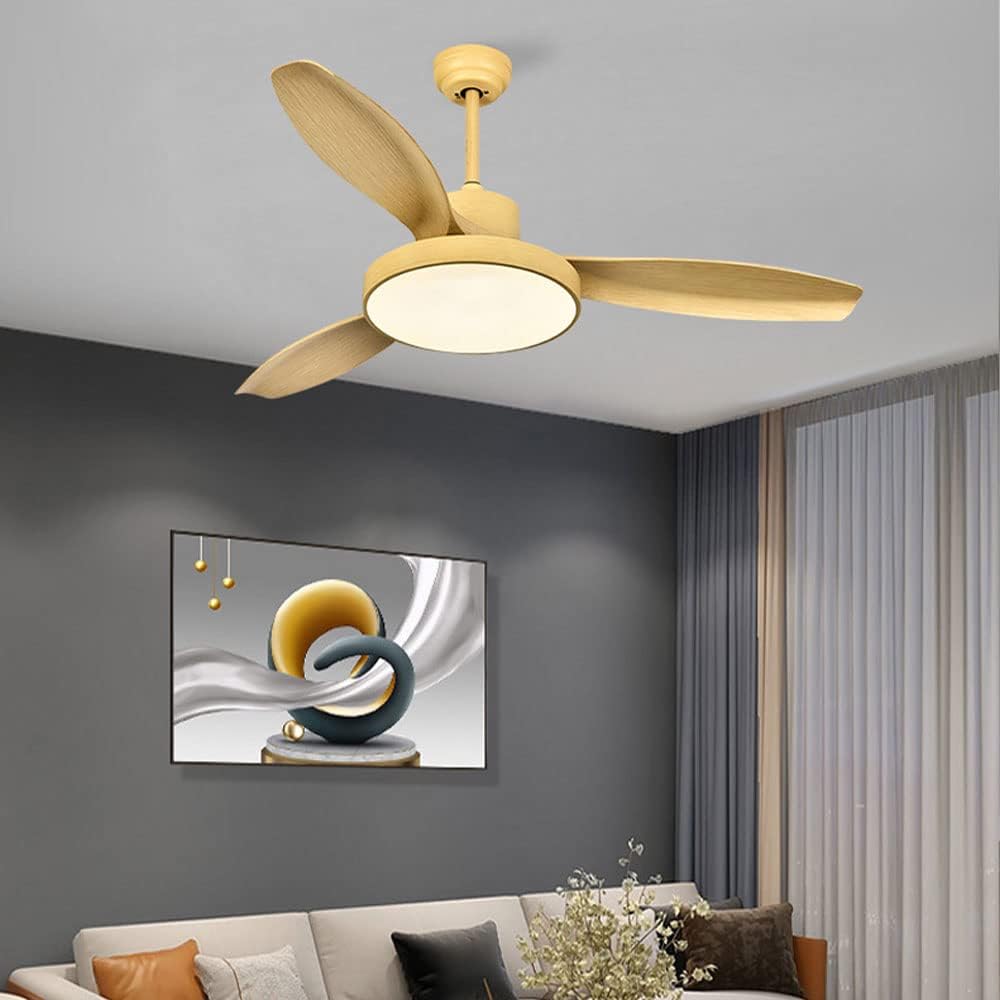 Modern Wood Ceiling Fan with Lights with Remote Indoor Smart Ceiling Fan LED 3 Color Bedroom Ceiling Fan 3-Blade 42 Inch Mute Ceiling Fan with Lights Outdoor Ceiling Fans for Patios