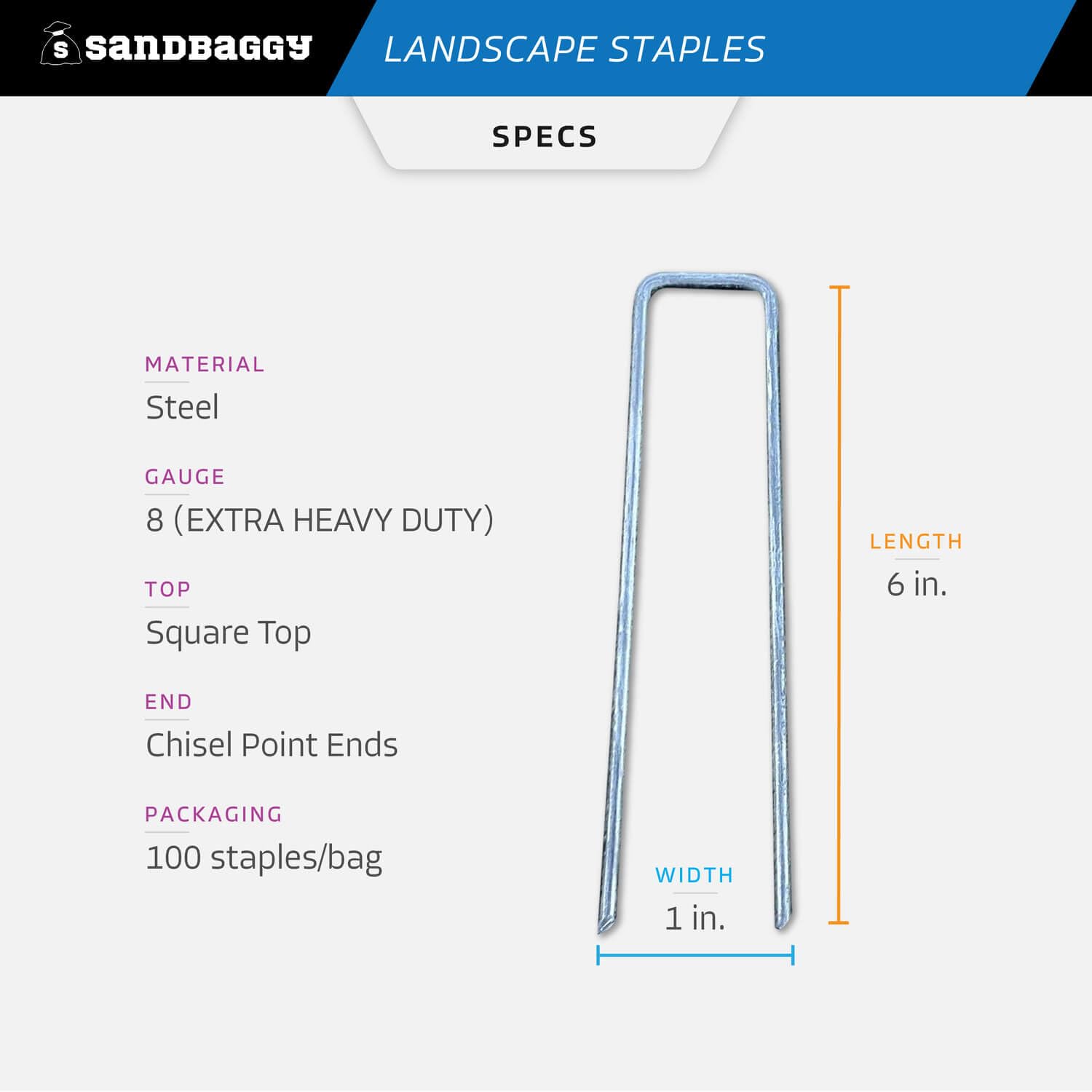 Sandbaggy 6 inch Landscape Sod Staples (8 Gauge Steel) | Great for Hard & Rocky Soil | 40% Thicker Than Standard 11 Gauge | Trusted by Farmers & Contractors Across USA (800 Staples)