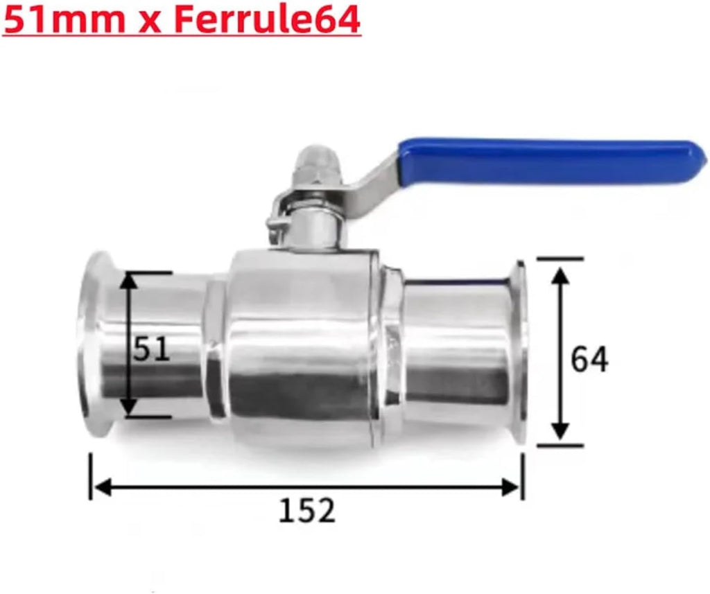 304 stainless steel quick-loading ball valve quick-opening clamp clamp type straight-through manual valve(51mm x Ferrule64)