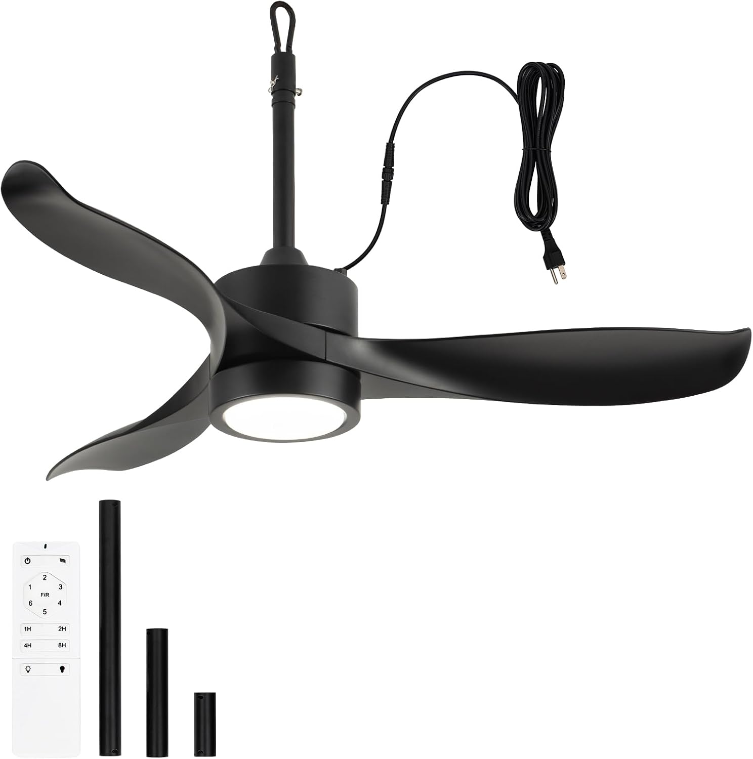 TIFEROR 42' Outdoor Ceiling Fan with Light and Remote, IP65 Waterproof Ceiling Fan for patios, Plug In with Hanging and Hook, 3-Colors LED, Lighting for Pergola, Canopy, Porch, Gazebo
