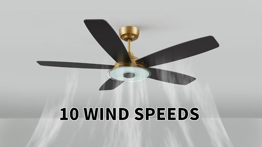 ARRO 52' Smart Ceiling Fan With 3 Light Colors Dimmable, Reversible DC Motor With 10 Speeds, Compatible with Alexa, Siri & Google Home & APP, Gold & Black
