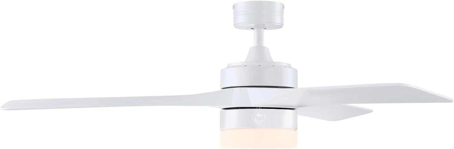 Westinghouse Lighting Alta Vista Contemporary Indoor/Outdoor Ceiling Fan, Dimmable LED Light Fixture with Opal Frosted Glass, Remote Control, 52 Inch, Matte White Finish, DC Motor