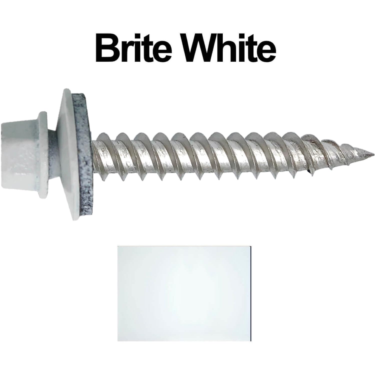 12 x 1-1/2' Brite White Stainless Steel Metal Roofing Screws - Hex Washer Head - Self-Piercing (SP) tip Metal to Wood siding Screws - 5/8' EPDM Washer. 1 x 250 Count Bag - 250 Screws