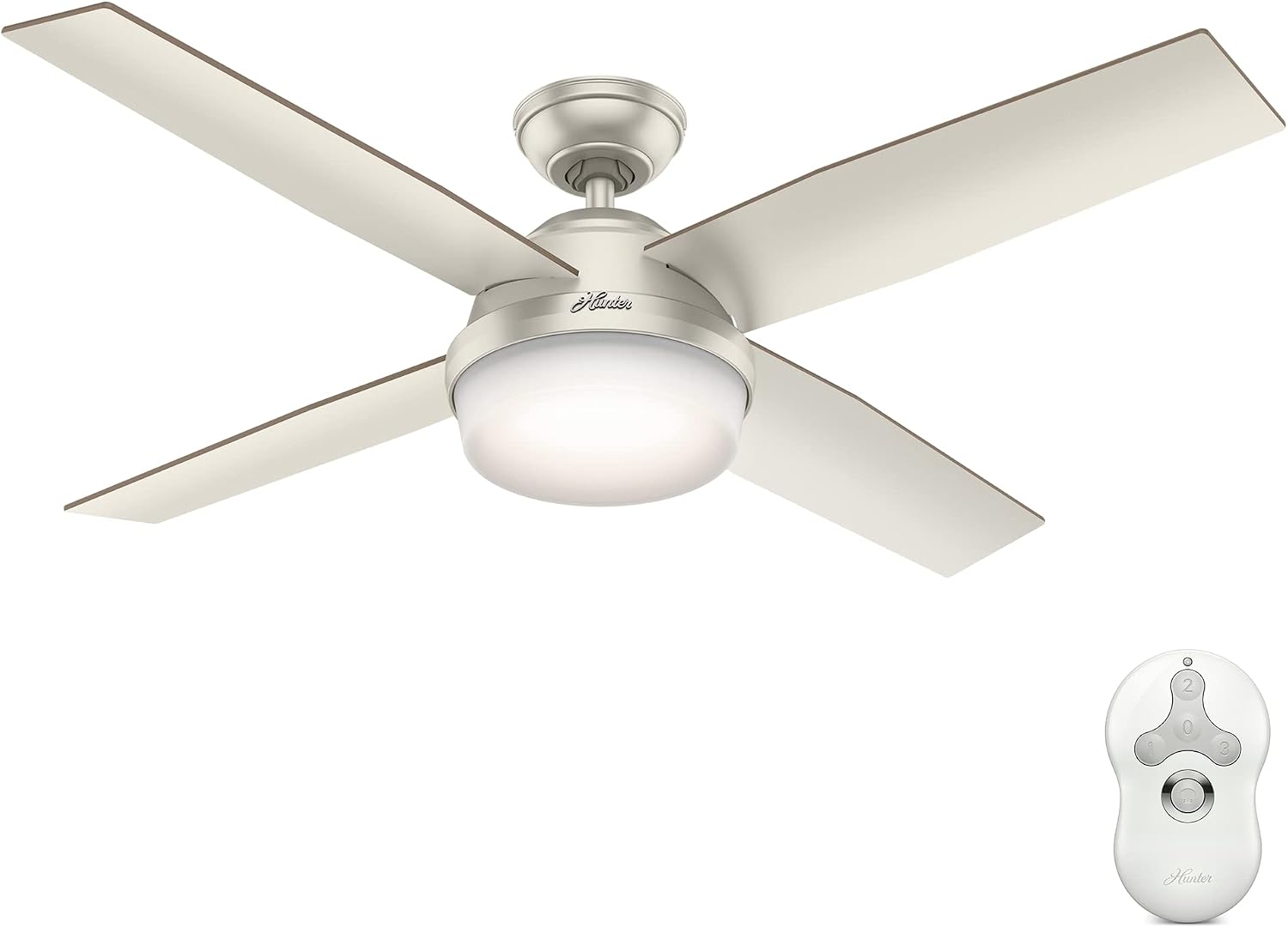 Hunter Fan 52 inch Contemporary Matte Nickel Indoor/Outdoor Ceiling Fan with LED Light Kit and Remote Control (Renewed)