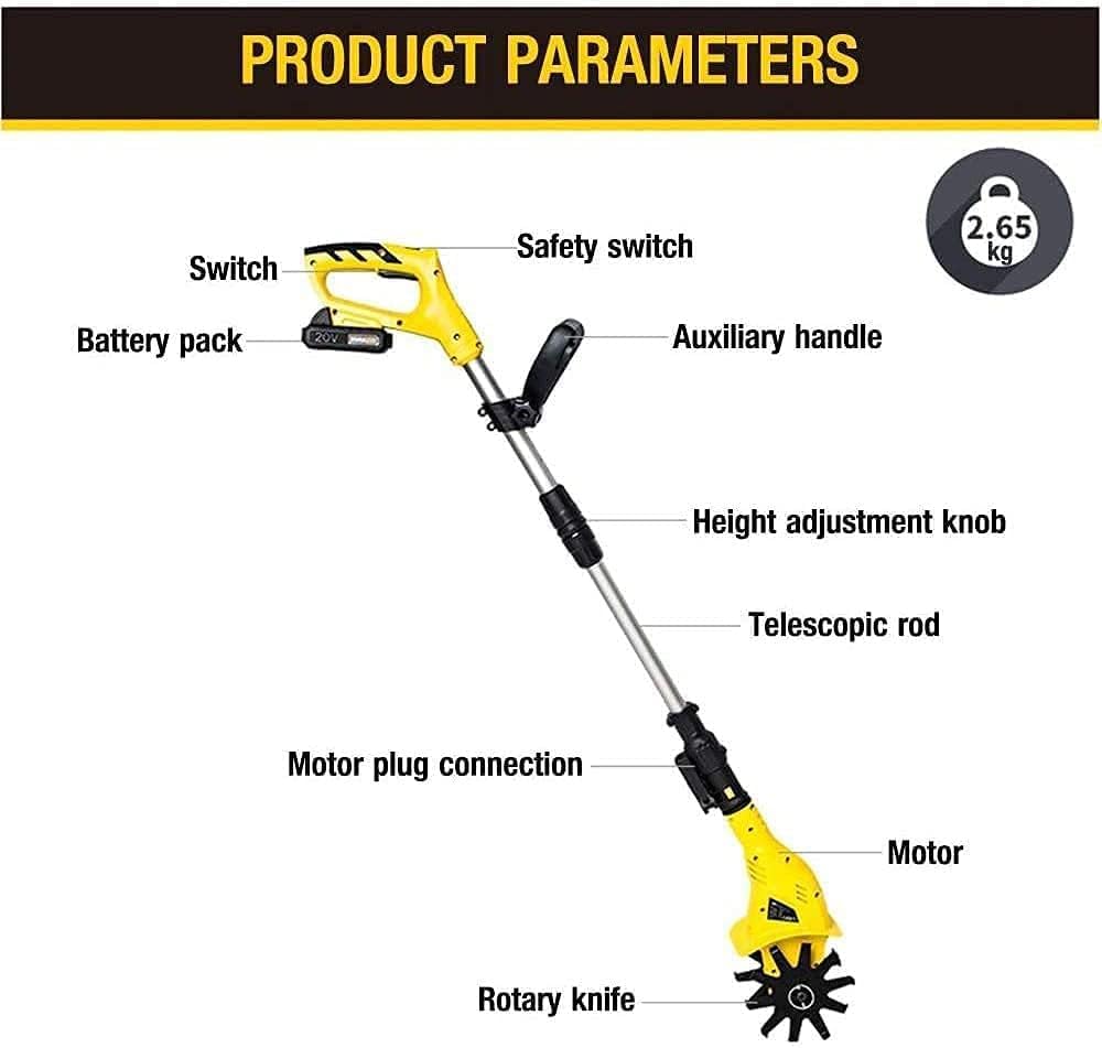 20V Cordless Electric Scarifier Handheld Rotavator Portable Electric Tiller with Rechargeable Battery, 16cm Working Depth, for Gardens
