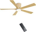 WINGBO Ceiling Fan with Lights - 54 inch Solid Wood Flush Mount Ceiling Fan with Remote,3CCT, Dimmable LED,5 Blades, 6-Speed Noiseless Powerful DC Motor, ETL Listed (White+Light Wood)