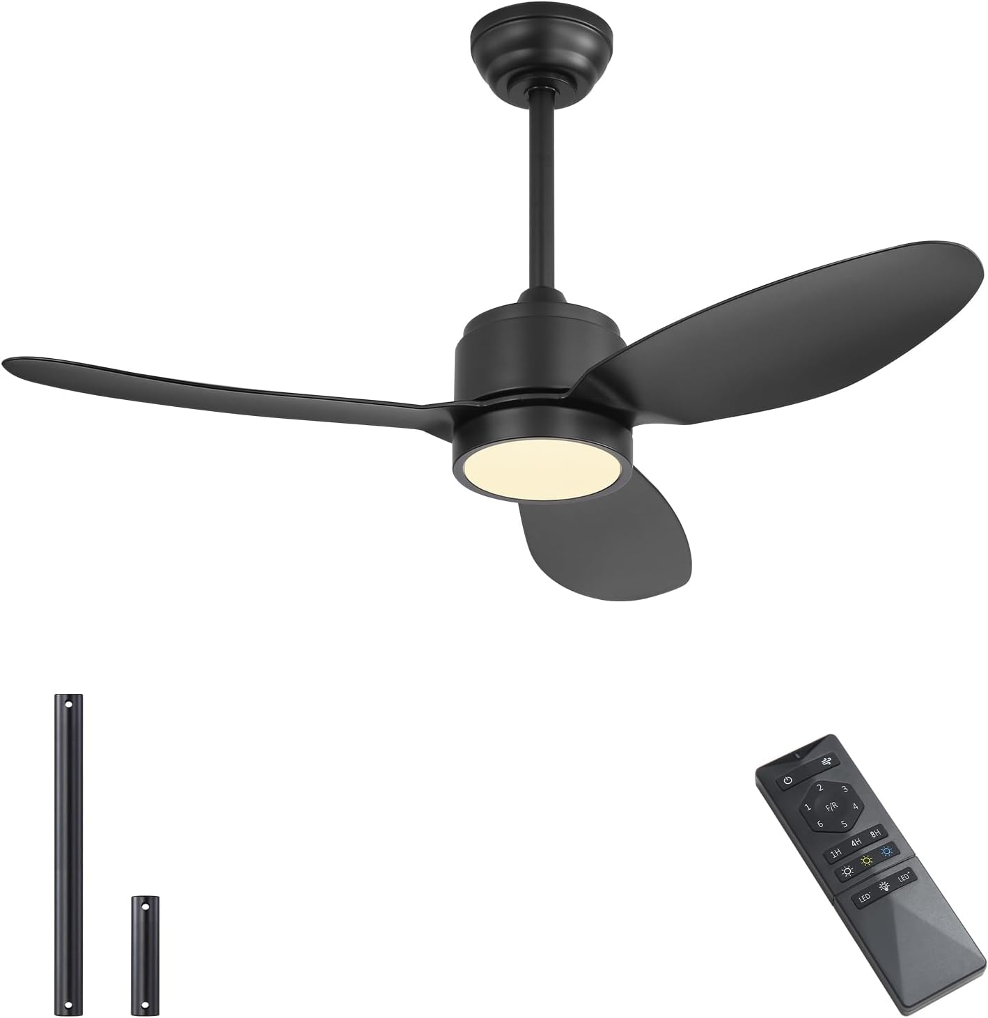 WINGBO 42' Outdoor Ceiling Fans with Lights, Wet Rated Waterproof Indoor Ceiling Fan with Remote, 3 ABS Blades Modern Ceiling Fan,3CCT Quiet 6-Speed DC Motor, for Porch Patios Bathroom, Black