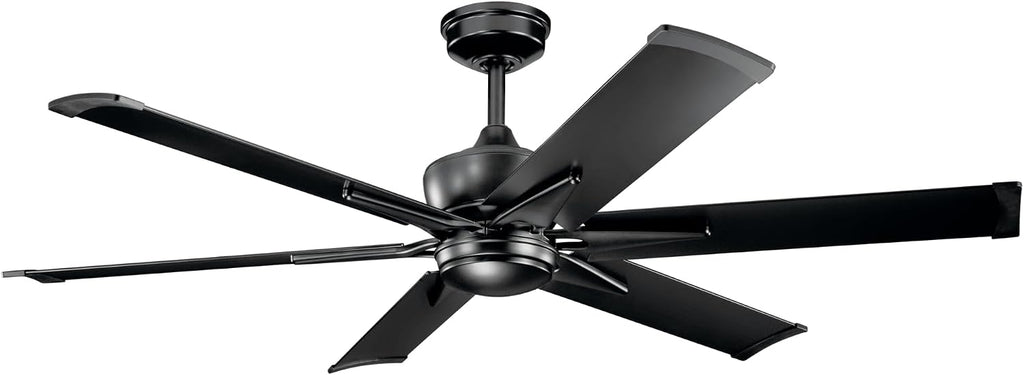 Kichler Szeplo 60 in Outdoor Ceiling Fan with Light, 6 Blade Wet Rated DC Motor Fan with LED Lighting in Satin Black for Patio, Porch, Gazebo, 300300SBK